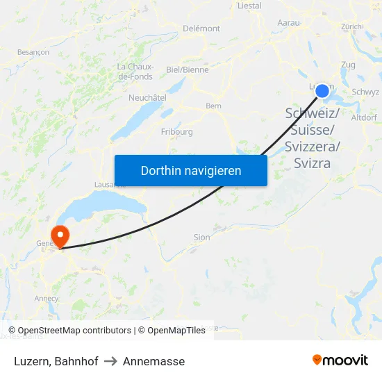 Luzern, Bahnhof to Annemasse map