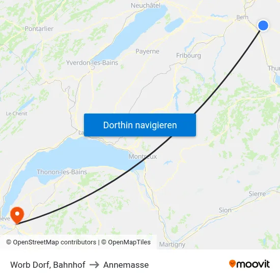 Worb Dorf, Bahnhof to Annemasse map