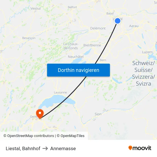 Liestal, Bahnhof to Annemasse map
