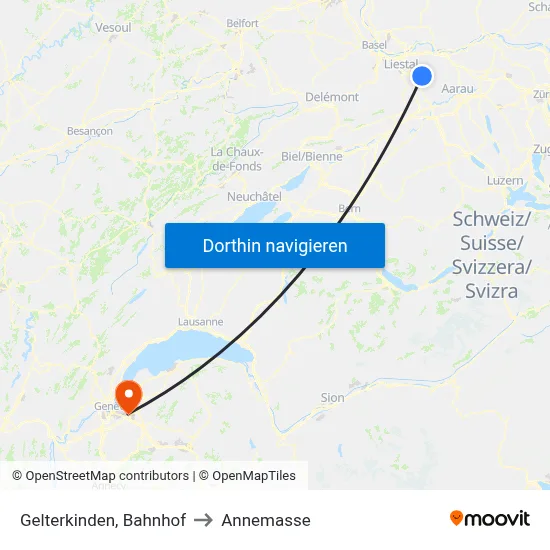 Gelterkinden, Bahnhof to Annemasse map