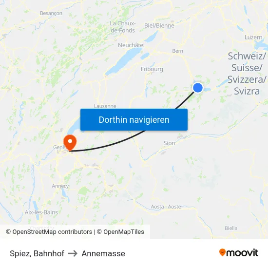 Spiez, Bahnhof to Annemasse map