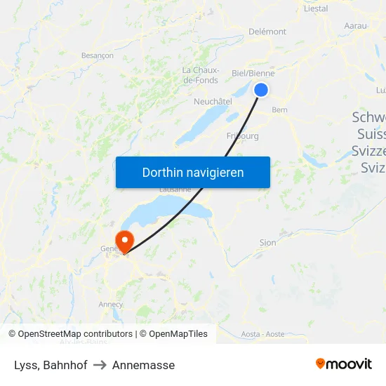 Lyss, Bahnhof to Annemasse map