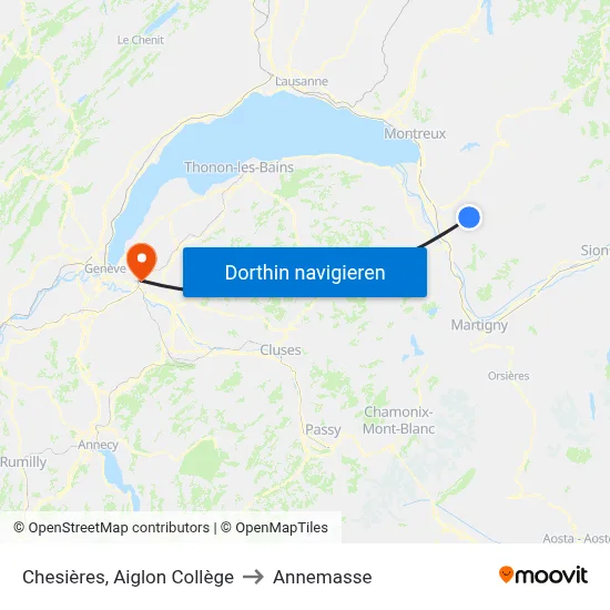 Chesières, Aiglon Collège to Annemasse map