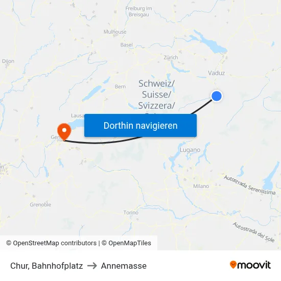 Chur, Bahnhofplatz to Annemasse map