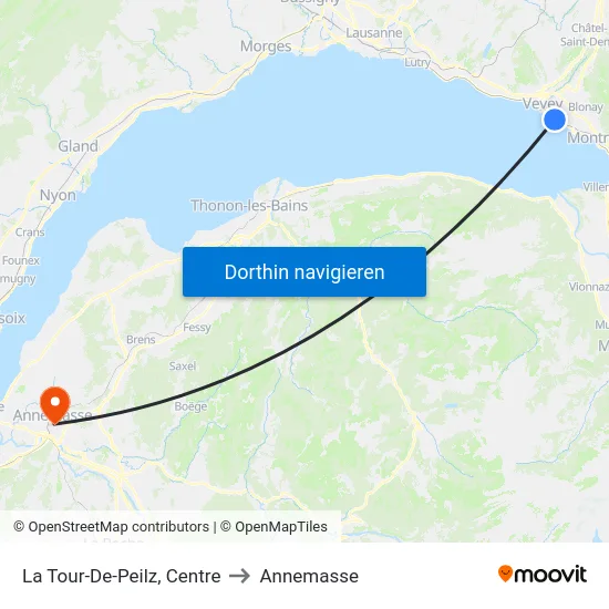 La Tour-De-Peilz, Centre to Annemasse map