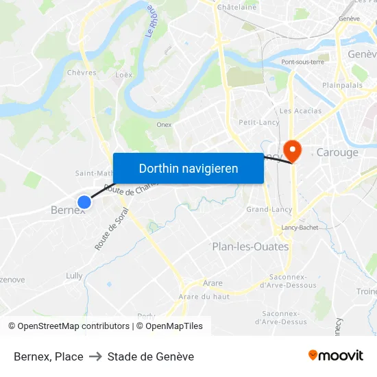 Bernex, Place to Stade de Genève map