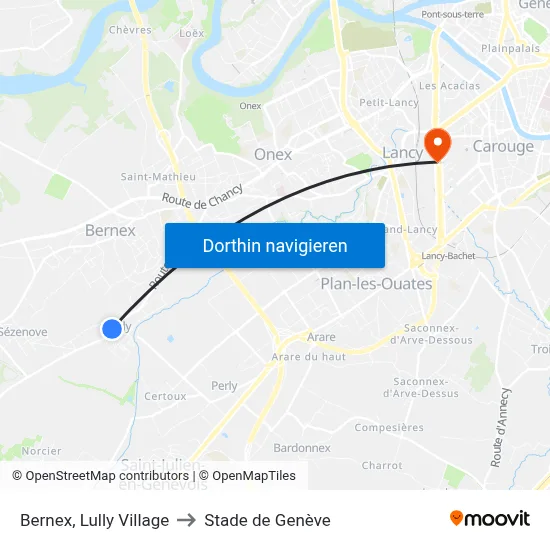 Bernex, Lully Village to Stade de Genève map