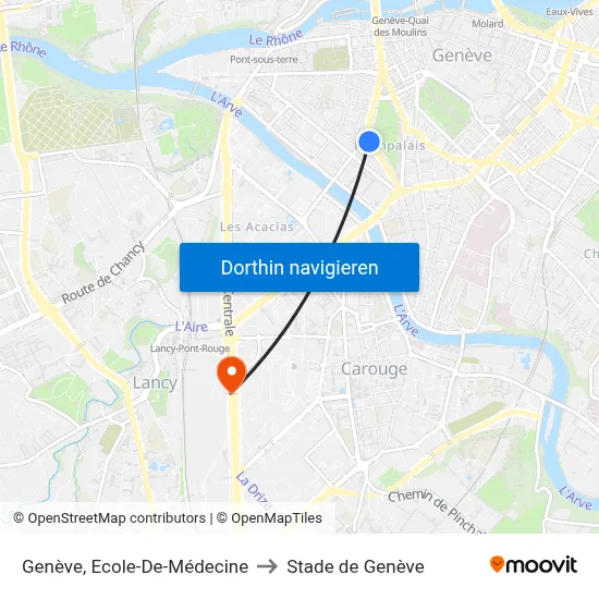 Genève, Ecole-De-Médecine to Stade de Genève map