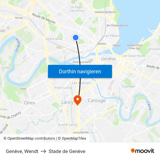 Genève, Wendt to Stade de Genève map