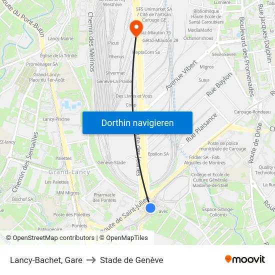 Lancy-Bachet, Gare to Stade de Genève map