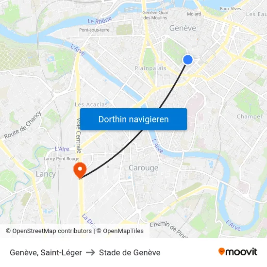 Genève, Saint-Léger to Stade de Genève map