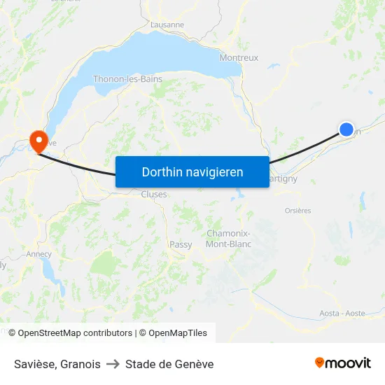 Savièse, Granois to Stade de Genève map