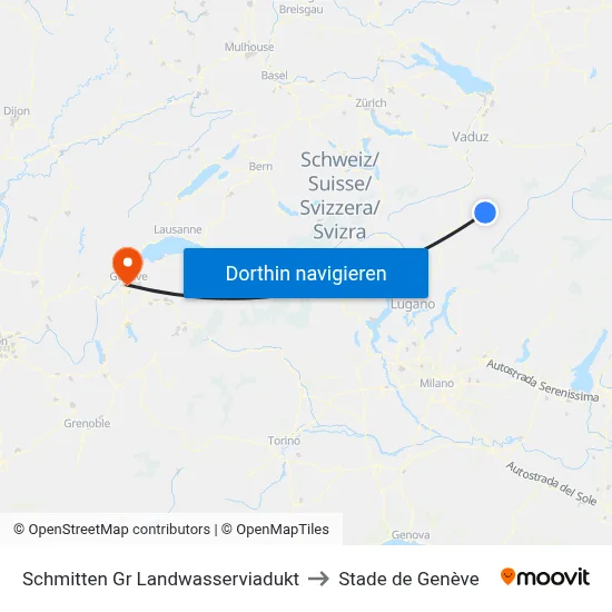 Schmitten Gr Landwasserviadukt to Stade de Genève map