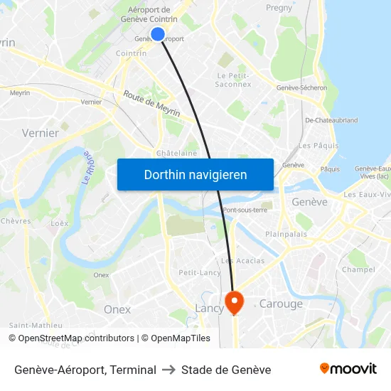 Genève-Aéroport, Terminal to Stade de Genève map