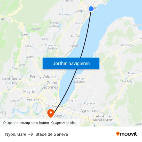 Nyon, Gare to Stade de Genève map