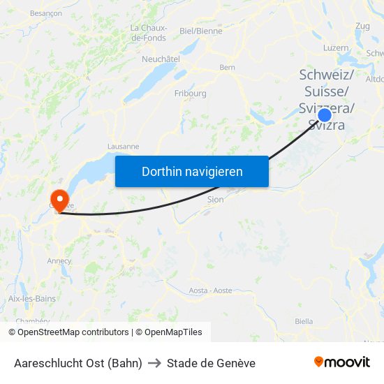 Aareschlucht Ost (Bahn) to Stade de Genève map