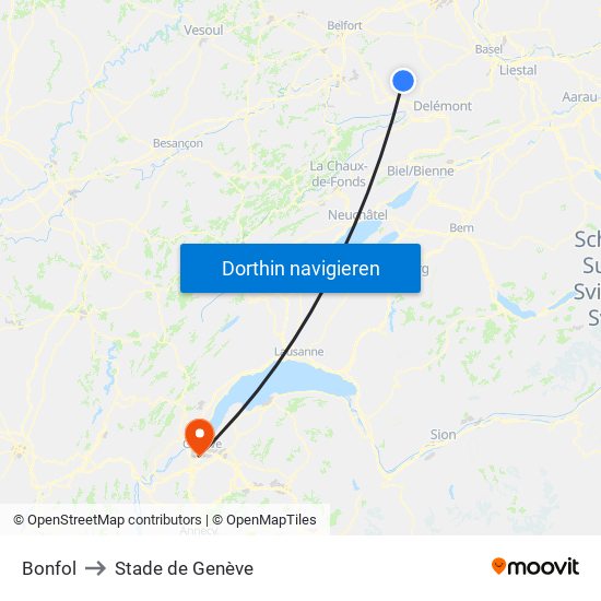 Bonfol to Stade de Genève map