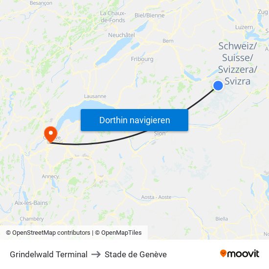 Grindelwald Terminal to Stade de Genève map