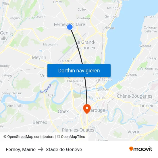 Ferney, Mairie to Stade de Genève map