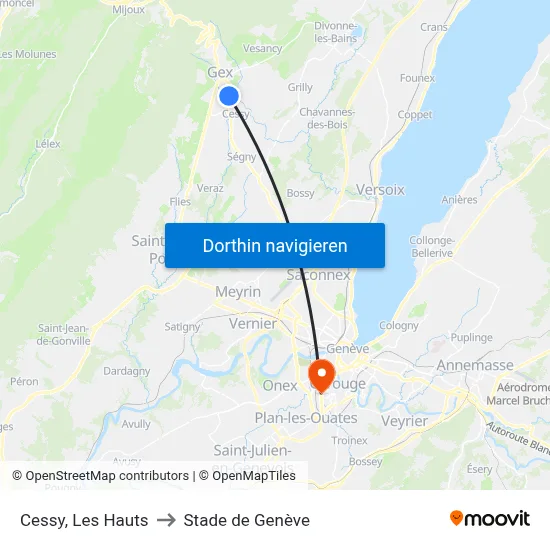 Cessy, Les Hauts to Stade de Genève map