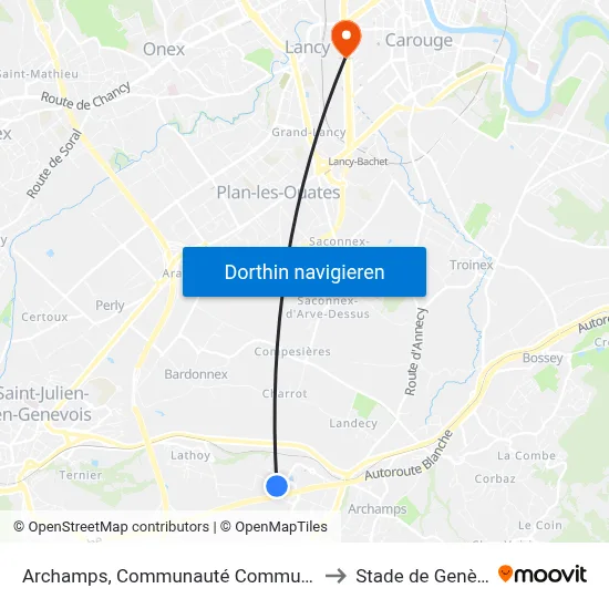 Archamps, Communauté Communes to Stade de Genève map