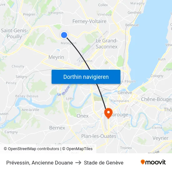 Prévessin, Ancienne Douane to Stade de Genève map