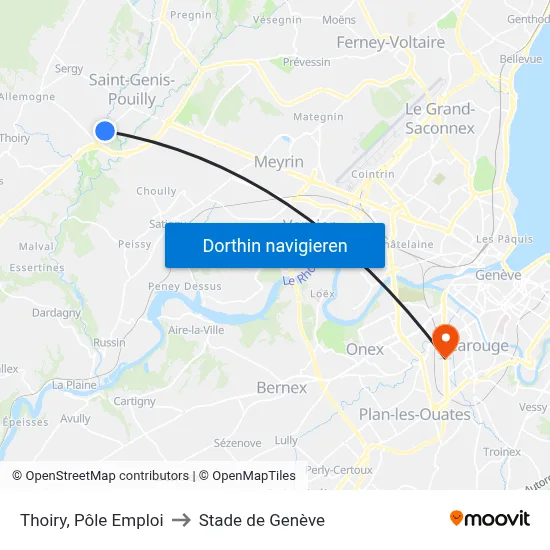 Thoiry, Pôle Emploi to Stade de Genève map