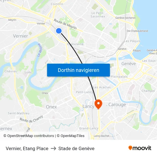 Vernier, Etang Place to Stade de Genève map