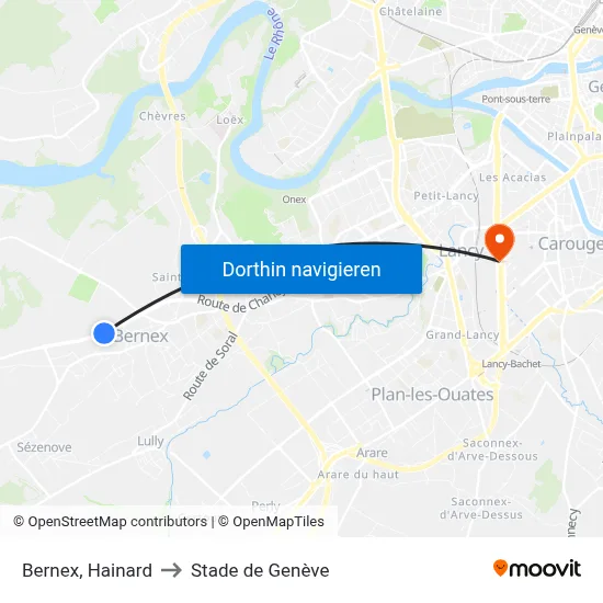 Bernex, Hainard to Stade de Genève map