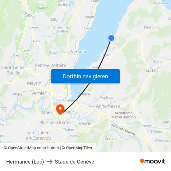 Hermance (Lac) to Stade de Genève map