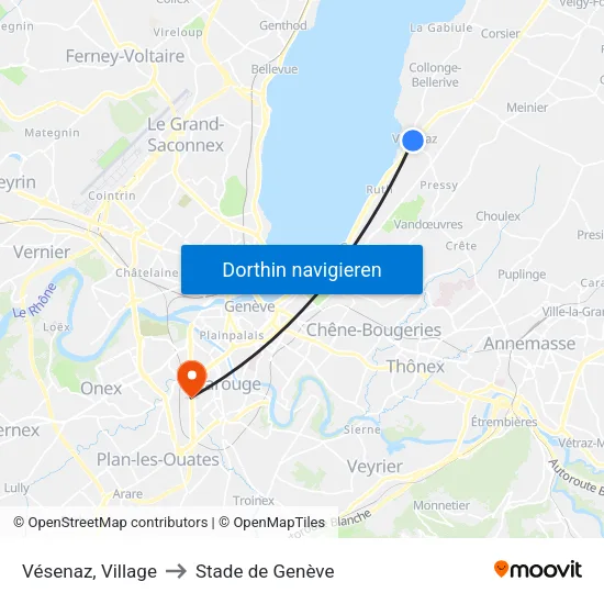 Vésenaz, Village to Stade de Genève map