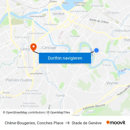 Chêne-Bougeries, Conches Place to Stade de Genève map