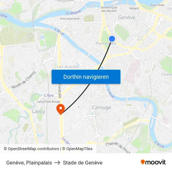 Genève, Plainpalais to Stade de Genève map