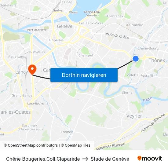 Chêne-Bougeries,Coll.Claparède to Stade de Genève map