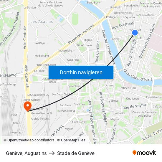 Genève, Augustins to Stade de Genève map