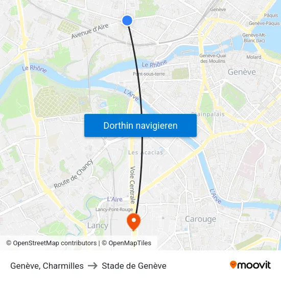 Genève, Charmilles to Stade de Genève map