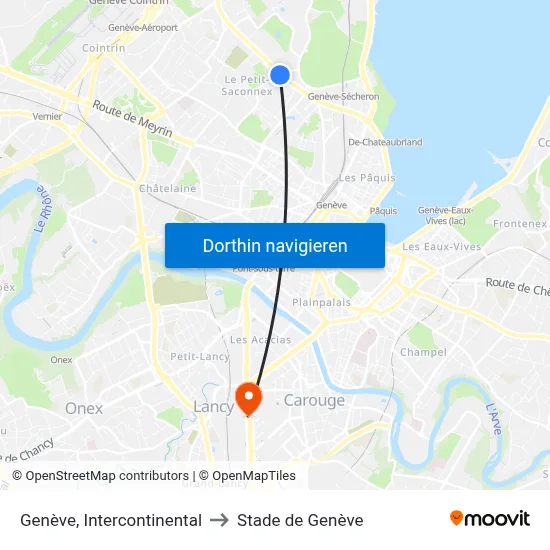 Genève, Intercontinental to Stade de Genève map