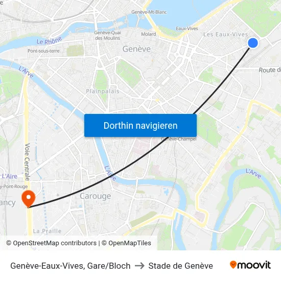 Genève-Eaux-Vives, Gare/Bloch to Stade de Genève map