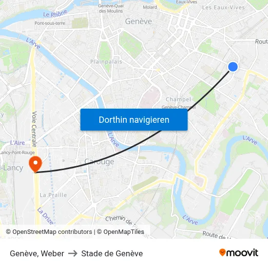 Genève, Weber to Stade de Genève map