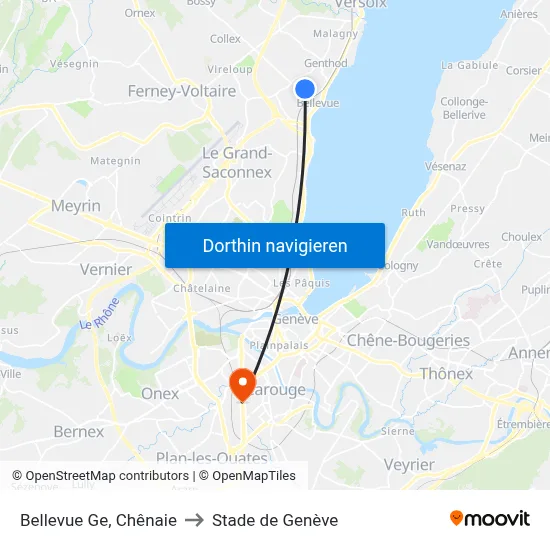 Bellevue Ge, Chênaie to Stade de Genève map