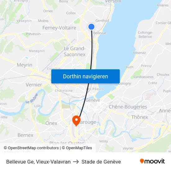 Bellevue Ge, Vieux-Valavran to Stade de Genève map