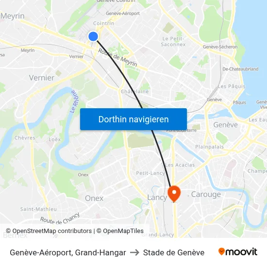 Genève-Aéroport, Grand-Hangar to Stade de Genève map