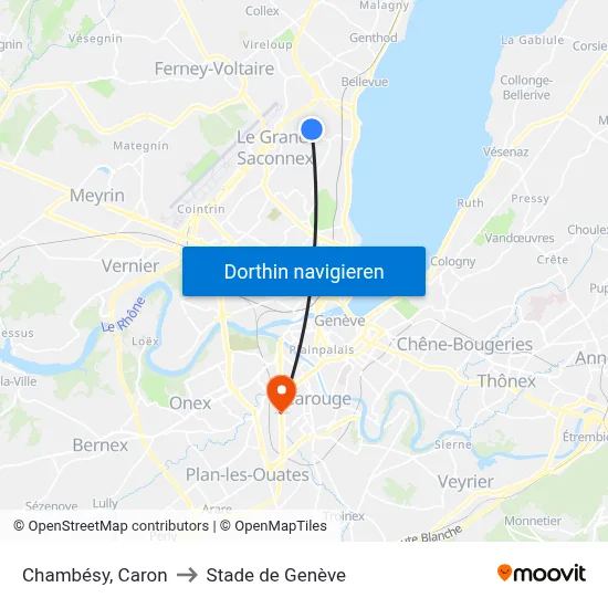 Chambésy, Caron to Stade de Genève map