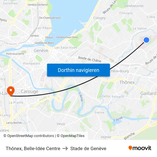 Thônex, Belle-Idée Centre to Stade de Genève map