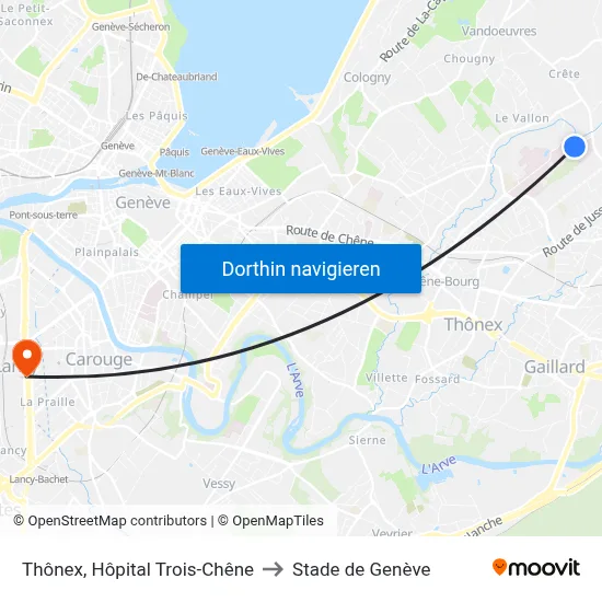 Thônex, Hôpital Trois-Chêne to Stade de Genève map
