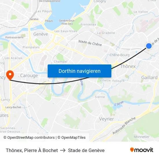 Thônex, Pierre À Bochet to Stade de Genève map