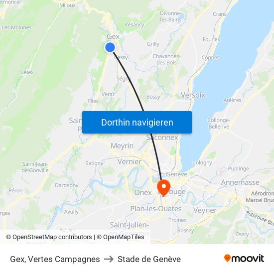 Gex, Vertes Campagnes to Stade de Genève map