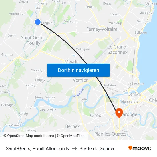 Saint-Genis, Pouill Allondon N to Stade de Genève map