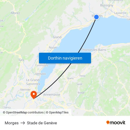 Morges to Stade de Genève map