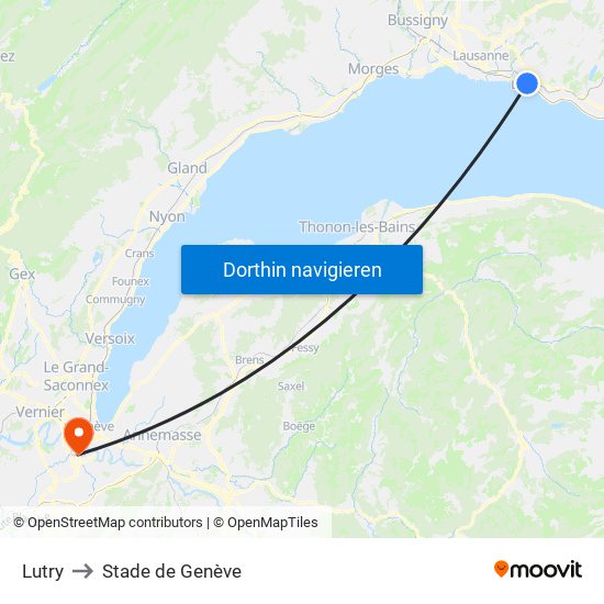 Lutry to Stade de Genève map